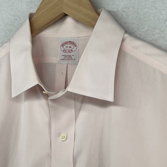 BROOKS BROTHERS Shirt Men 17 36 1818 Dress Oxford Non Iron Button Up Cotton Pink - Picture 1 of 14